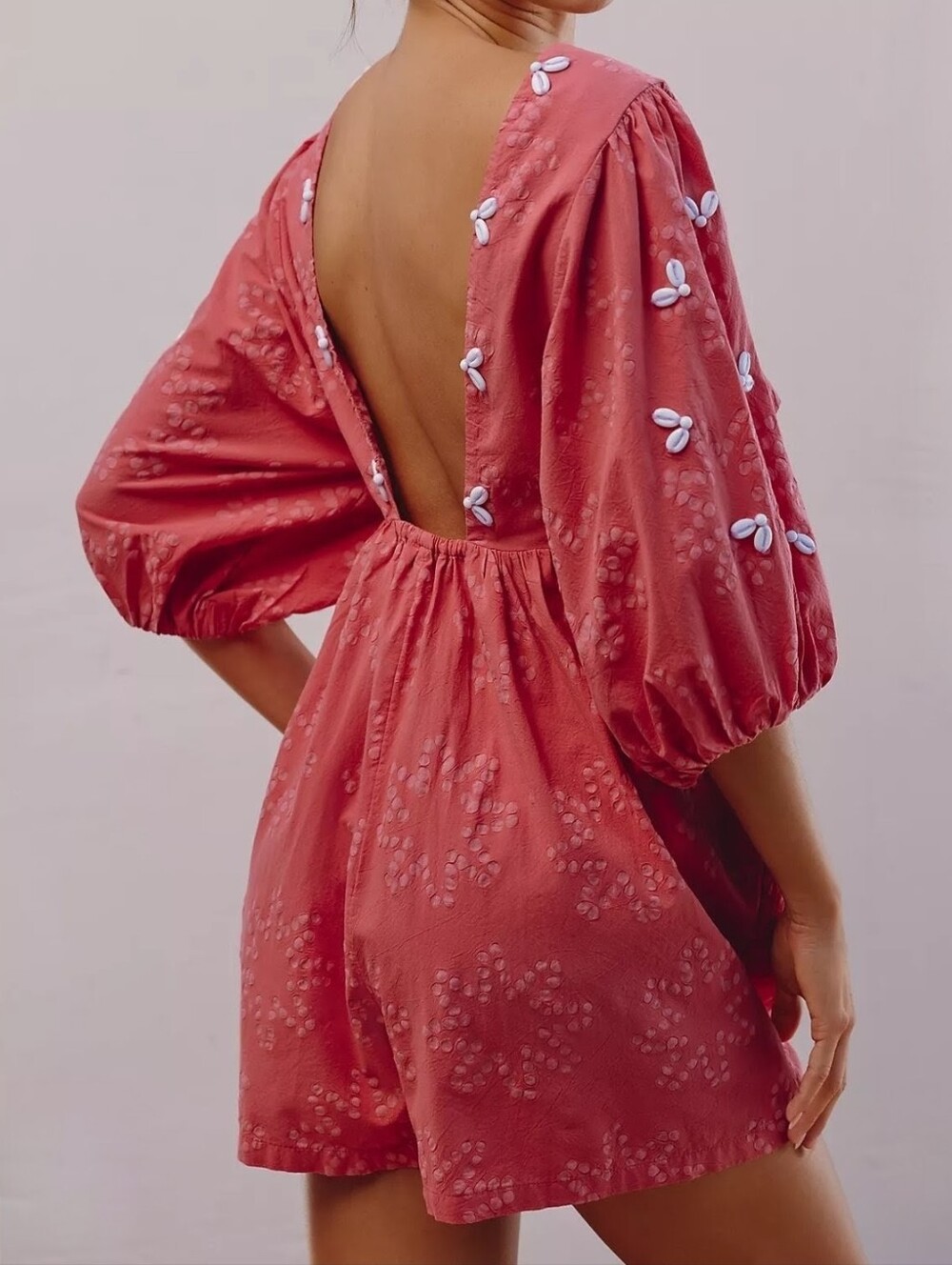 Celandine Bright Red Cowrie Shell Open Back Romper Burnout - Size XL - NWT!